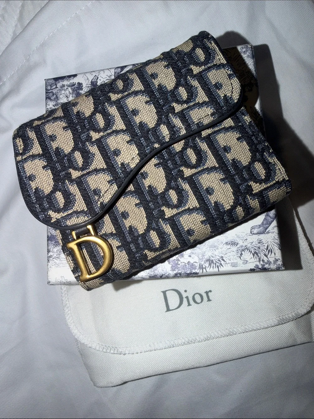Dior canvas wallet - Navy & Beige with Gold D